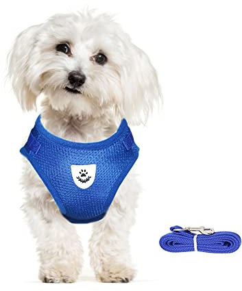 meioro Hundegeschirr mit Leine-Reflektierend Weich Gepolstert Hunde Geschirr-Atmungsaktiv Verstellbare Brustgeschirr für Kleine Mittelgroße Welpen Katzen-Schwarz Weste (Blau, M-Brust:35-40cm)