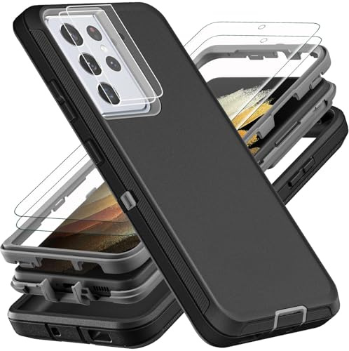 YmhxcY for Galaxy S21 Ultra Case with Self Healing Flexible TPU Film[2 Pack] and Camera Lens Screen Protective Film[2 Pack],Heavy Protection Cover For Samsung Galaxy S21 Ultra-Black/Grey