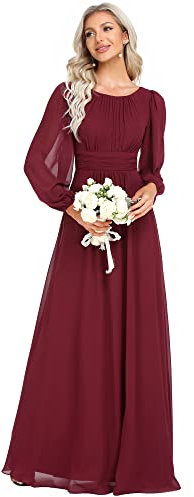 Ever-Pretty Women's A-line Empire Round Neck Empire Waist Chiffon Bridesmaid Dresses Long Burgundy 14UK