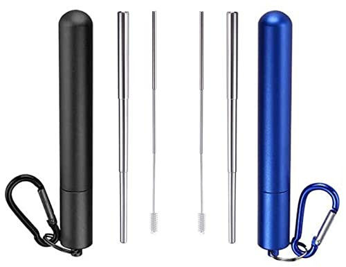 2 cannucce pieghevoli in metallo portatili in acciaio inox, set di cannucce riutilizzabili con custodia a moschettone