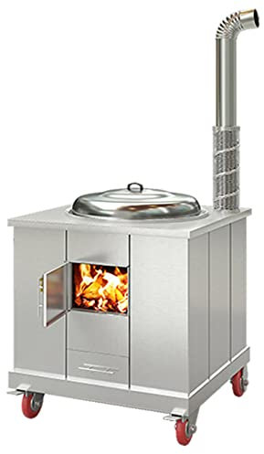 YYUINU Großer multifunktionaler Kohle-/Holzofen, tragbarer rauchfreier Vergaser aus reinem Stahl, ländlicher Heizofen mit Kamin, Kochgeschirr-Set,Deluxe Edition
