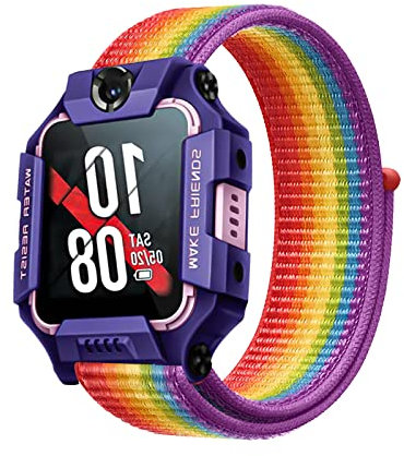 Polyjoy Kinder Nylon Armbänder kompatibel mit Watch Phone Z7/Watch Phone Z6/Watch Phone Z1 Armband, Kids Smartwatch Klettverschluss Mädchen Jungen Weich Verstellbare Ersatzbänder-Neon