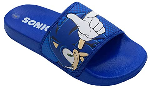 Sonic The Hedgehog, Jungen oder Mädchen Slider Flip Flops Pool Sandalen Blau Größe 2 UK, 34 EU