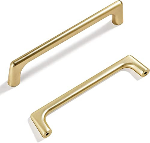 SYZOW 10 Stück Schrankgriffe Gold Möbelgriffe Vintage Gold Küchengriffe Gold - Griffe Möbel Gold Schrankgriffe Messing aus Schubladengriffe 128mm