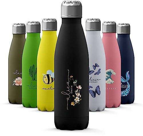 Tirita Personalised Water Bottle - Thermal Travel Flask for Hot & Cold Drinks - Insulated Stainless Steel Bottle - Gym, Office, School Drink Bottles - 500ml Bottle [32- Blossom Branch]