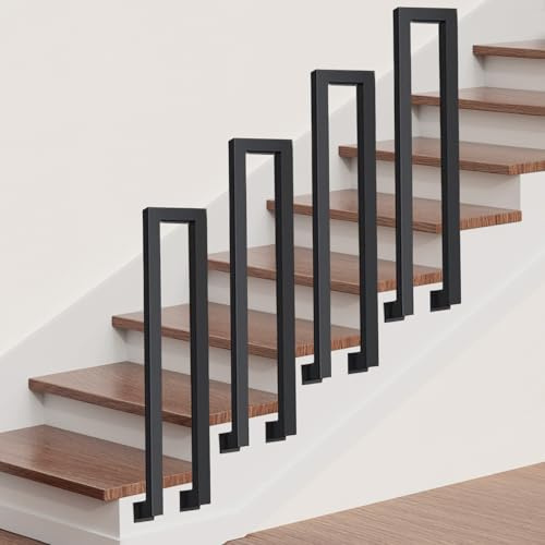 Corrimano a Ringhiera per Scale interne, a forma di U, ferro battuto, corrimano scale fai da te Montaggio Laterale, passamano per scale esterni, Corridoio Loft Villa (90cm, Nero)