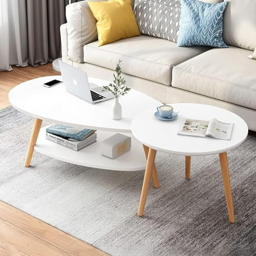 GArcan Morden Dreieckiger Couchtisch, Set mit 2 Satztischen, Sofa-Beistelltisch, Tischbeine für Wohnzimmer, lackierte MDF-Platte mit 3 Holzbeinen, rutschfestes Fußpolster