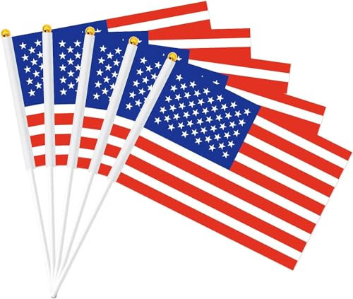 Paquete de 20 banderas estadounidenses en palo, banderas pequeñas de Estados Unidos de 5.5 x 8.3 pulgadas, banderas nacionales de Estados Unidos, banderas de Estados Unidos para decoraciones del Día