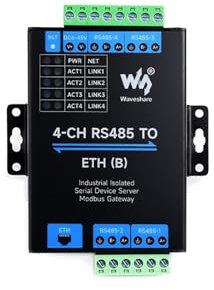 Coolwell 4-Ch RS485 to RJ45 Ethernet Serial Server 4 Channels RS485 Independent Operation Modbus Gateway Industrial Isolated Serial Module Bi-Directional Transmission