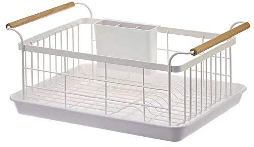 Escurridor de platos expandible de acero inoxidable con estante blanco para utensilios de cocina, bandeja para utensilios de cocina, escurridor