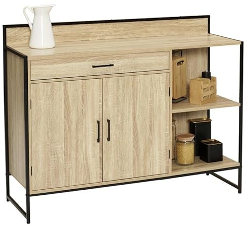 IDMarket - Aparador bajo de cocina 120 cm DETROIT encimera H.83 CM 2 puertas + cajón de diseño industrial