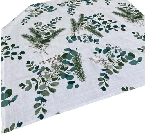 Tischdecke WENKE mit Blätter Eukalyptus & Tanne Motiv grün - Tischtuch Landhaus 95 x 95 cm Tischdeko im modernen Landhaus-Stil - Waschbare Baumwolle Mitteldecke Tischdeko für Party & Feiern