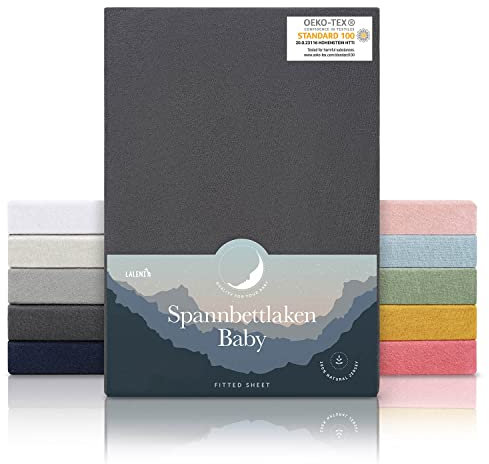 Laleni Jersey Spannbettlaken 38x77 Babywiege oval 2er Set - Oeko-TEX zertifiziertes Spannbettlaken Stubenwagen - Moseskorb Bezug aus Baumwolle - Spannbettlaken Kinderwagen - Baby Bettwäsche Anthrazit