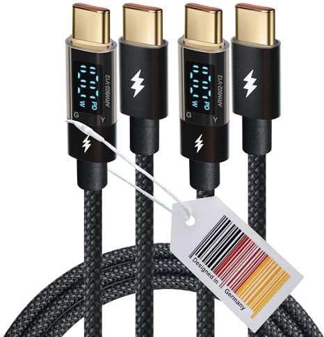 AMATHINGS 2 Stück 100W USB C auf USB C Kabel, 1,2 M 5A Schnellladekabel Ladekabel PD QC5.0 mit LED Display, Kompatibel mit iPhone 15/16 Pro Max MacBook Pro Air iPad Pro Air Galaxy S23 S22