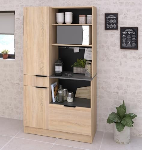 möbelando Küchenbuffet >Fumay 11< in Eiche/Beton - 100x186x45cm (BxHxT)