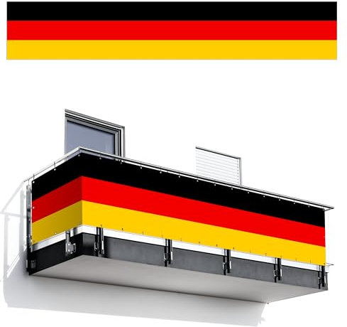 MuchoWow© Balkon Sichtschutz Einseitig 85x500 cm Groß PVC Terrassen Garten Windschutz ohne Bohren Wetterfest für Zaun Terrasse Sichtschutzmatte Outdoor Deko Deutsch - Flagge - Deutschland