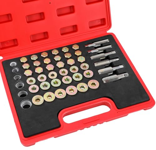 KATSU Tools 114 PCs M13-M22 Oil Pan Thread Repair Kit Sump Gearbox Drain Plug Tool Set with Carry Case