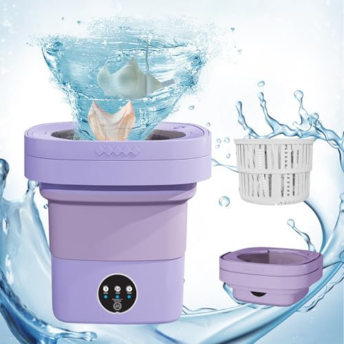 Mini Machine à Laver Pliable, 7L Portable Mobile Machine à Laver à Ultrasons, Petit Lave-Mains avec Sèche-linge pour Camping, Voyage, 3 Modes de Nettoyage, Capacité de (Violet)