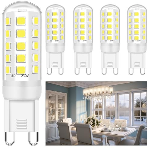 LED G9 Luce Bulbi 5W Equivalente a 28W 33W 40W alogena Bulbi, Bianco freddo 6000K, G9 presa di corrente Guidato Lampada, senza sfarfallio, non dimmerabile, 420LM, CA 220-240V, confezione da 5 pezzi