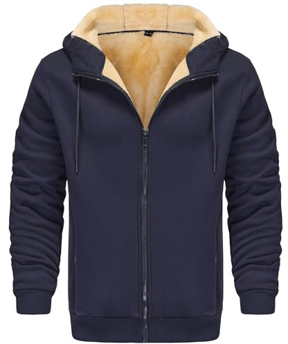Djtnzdm Felpa con Cappuccio e Zip Uomo Inverno Felpa in Pile Caldo Casual Hoodie con Cerniera Uomo Tasche Giacca Termica con Zip 3XL Navy Blu