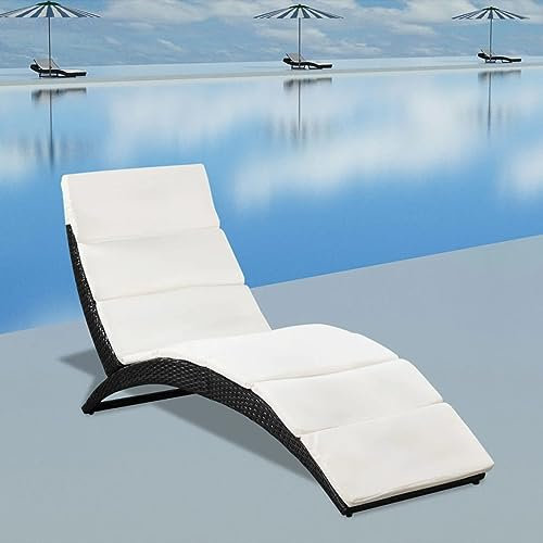 Homgoday Klappbare Sonnenliege mit Kissen aus Polyrattan, schwarz, Sonnenliegen, Schlafsofa, Pool-Liege, Sonnenliege für den Garten