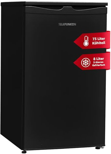 TELEFUNKEN Kühlschrank mit Gefrierfach (2-Sterne) | Freistehend | 81 Liter Nutzinhalt | Kühlschrank klein mit Gemüsefach | LED-Beleuchtung | Temperaturregelung | CF-32-152-B schwarz