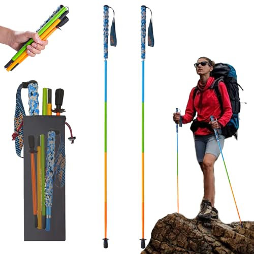 OKHEALING Ultralight Carbon Fiber Trekking Poles, Foldable, Set of 2, Hiking Poles with Moisture Wicking Handles, Hiking Poles with Storage Bag (110cm)