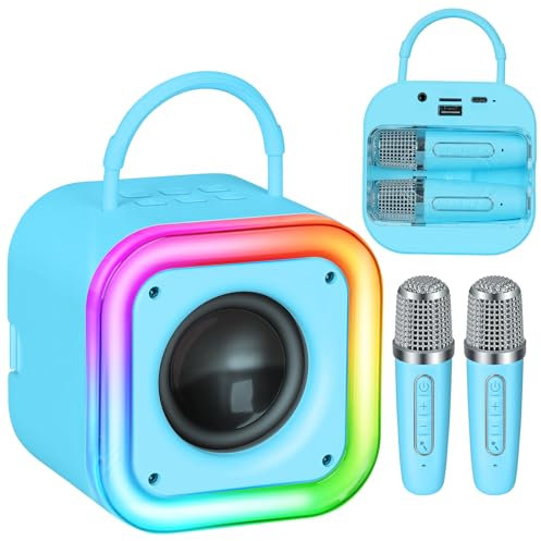 Spinosaurus Mini Karaoke Machine for Kids,Wireless Microphones with Portable Bluetooth Speaker 2 Mic & Colorful Led Light Speaker Singing Birthday Gifts for Girls 4+Year Old