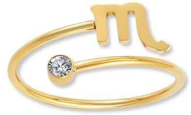 GD GOOD.designs Sternzeichen Ring Skorpion Gold mit Zirkoniastein für Damen - 18K vergoldeter Damenring aus 316L Edelstahl | Ring verstellbar (Ringgröße 52-60) und wasserfest - inkl. Geschenkbox