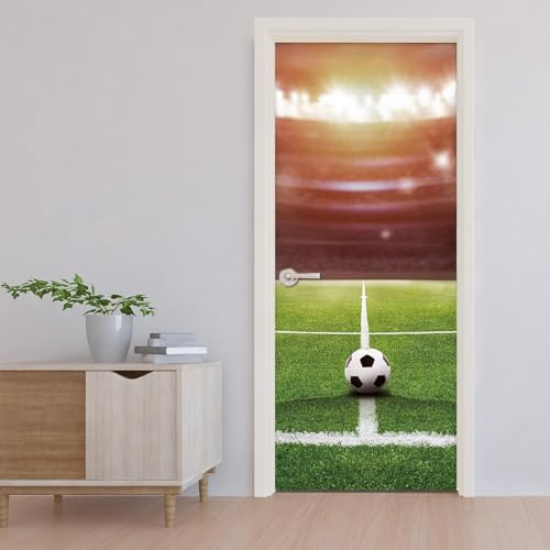 Türtapete Selbstklebend Fußball Türfolie Türposter 3D Fototapete Fußballplatz Türaufkleber Abnehmbar Tür Aufkleber Wandtattoo für Kinderzimmer Badezimmer 77x200 cm G/T1898