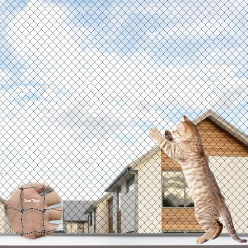 Rete per gatti per balcone, 6 x 3 m, rete per gatti rinforzata con filo rinforzato, rete per gatti con corda di fissaggio da 19 m e accessori, rete di protezione per gatti, per balconi, scale