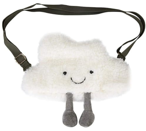 Crossbody Tasche Frauen, süße kleine weiße Wolke Schultertaschen, Mädchen Plüsch Handtaschen, Mode Cartoon Wolken Casual Tasche