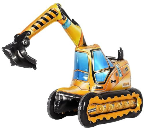 Ovanda Bagger Folienballon, XXL 3D Stehend Bagger Luftballons Geburtstag, Baustelle Geburtstag Deko Ballons, Baustellen Baggers Ballon für Kindergeburtstag Deko, Baustelle Auto Thema Party Dekoration