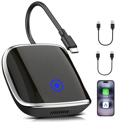 2-in-1 Wireless CarPlay & Android Auto Adapter – Wandelt kabelgebundenes CarPlay in kabellos um, Stabile Verbindung & Keine Verzögerung, Kompatibel mit iPhone & Android, Plug & Play