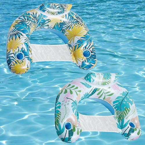 Ayizhiniu 2pcs Gonfiabile Amaca Piscina Galleggiante, Sedia Amaca per Acqua Sedia in Piscina, U Seat Poltrona Sedia Galleggiante Gonfiabile Nuoto con Portabicchieri (Colore chiaro + giallo-blu)