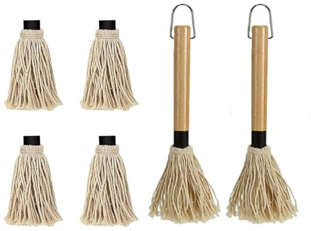 Cotton Fiber Replaceable Barbecue mop Brush Set, 2 Brushes and 4 Replacement Heads, Made of Cotton Fiber Material, Used for Cooking, Baking, and Grilling