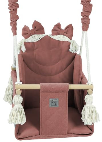GB Babyschaukel Set für Zuhause und Garten | Holzschaukel | Kleinkindschaukel | Schaukel | Kinderschaukel | Kinderschaukel 'Lilly' | Swing ab 6M+ | Indoor & Outdoor | Altrosa