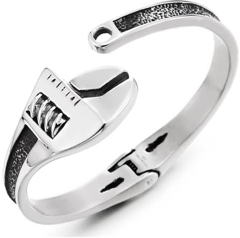COOLSTEELANDBEYOND Herren Edelstahl Schraubenschlüssel Manschette Armband Offenes Armreif, Industrieller Mechaniker Punk Rock Schmuck
