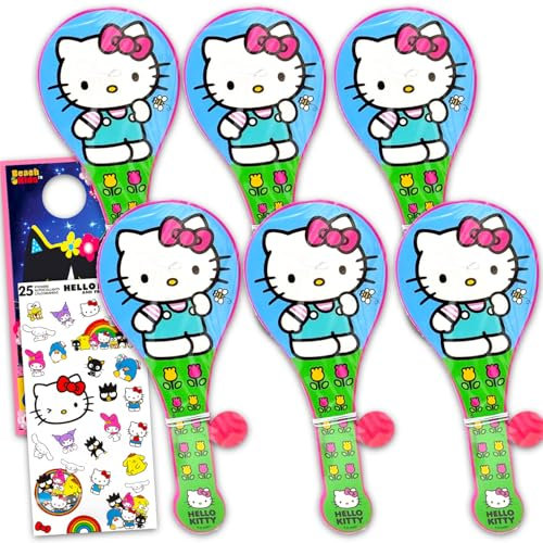 Hello Kitty Bomboniere per feste a forma di palla da paddle Sanrio con 6 giochi Sanrio e adesivi, più per bambini e bambini, articoli per feste Hello Kitty per ragazze