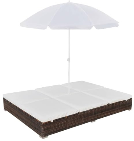 Refined Sonnenliege mit Schirm Gartenliege Gartenmöbel Liege Strandliege Relaxliege Freizeitliege Liegestuhl Rattanmöbel Outdoor-Loungebett mit Sonnenschirm Poly Rattan Braun