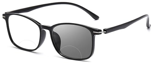 MAGIMODAC Lesebrille Selbsttönend Bifokal Photochrome Outdoor-Lesebrille Anti-Blaulicht Mit Sonnenschutz Herren Damen Lese-Brillen Blaulichtfilter Lesebrillen Schwarz +2.0
