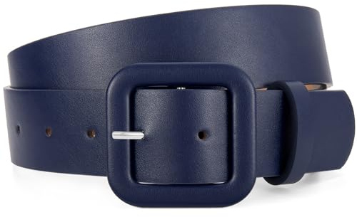 JasGood Damen Ledergürtel in Bonbonfarbe Breiter Leder Gürtel für Damen Taillengürtel mit Quadratischer Schnalle für Jeans Hosen Kleider,Marineblau,100cm