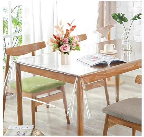EXIN DECHEN Nappe Transparente Rectangulaire 140x100cm Nappe Plastifiée Imperméable, Lavable, Napp en PVC Transparente Rectangulaire, Film de Protection Table pour Cuisine, Restaurant, Mariage