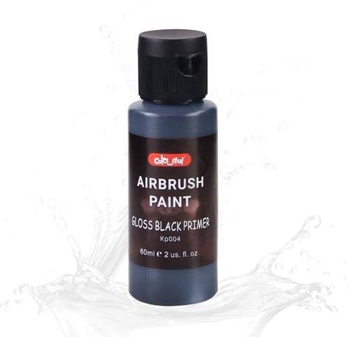 Colorful Airbrush Primer, 60ml Gloss Black Base Coat for Models & DIY | Non-toxic odorless quick-drying formula, permanent finish, includes black primer, cleaner & thinner for ABS, plastic & metal