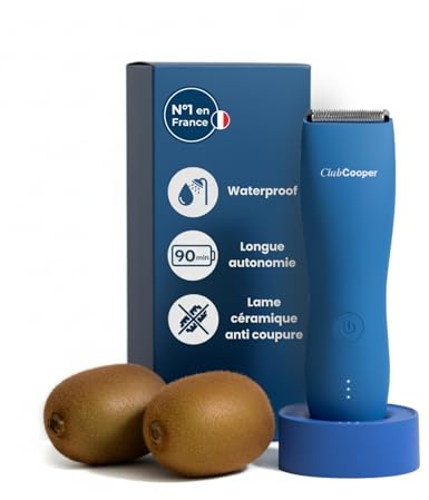 Tondeuse Intime Homme ClubCooper – Tondeuse Corps Homme Parties Intimes – Rasoir Électrique Anti-Coupures Zones Sensibles – Lame Céramique Waterproof – Pubis Testicules – 0/3/6/9/12mm USB (Bleu)