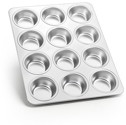 Onader Yorkshire Pudding Tray 12 Cup, Stainless Steel Muffin Cupcake Tin | 12-Hole Muffin Baking Tray for Cupcake, Mince Pie, Brownie, Quiche, Healthy & Sturdy, Oven & Dishwasher Safe, Easy to Clean