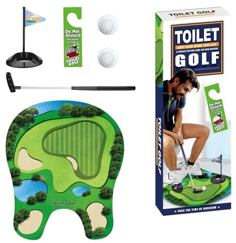 TopBine Toilet Golf Game Practice Mini Golf in Any Bathroom,Funny Toilet Golf Set Golf Toilet Mat Bathroom Game for Men Boyfriend Brother with Valentine's Day, Christmas