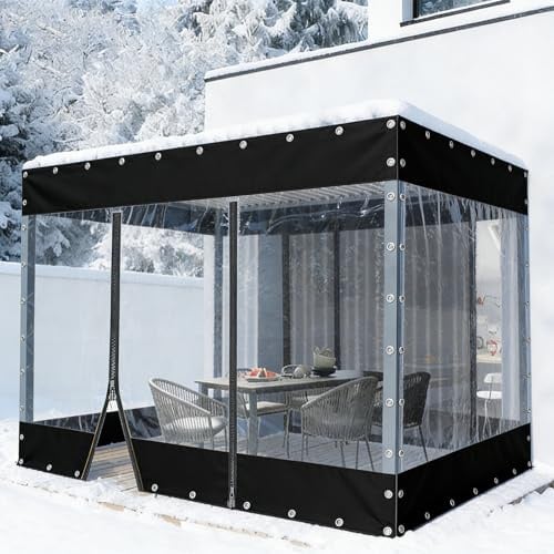 Outdoor Weatherproof Curtains with Zips, Transparent Pergola, Gazebo, Side Walls, PVC Tarpaulin Side Panels, for Patio, Porch, Balcony (W 3 m x H 2.5 m)