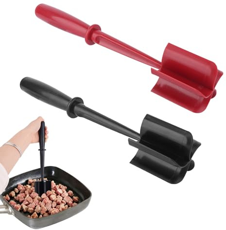 2 Pack Manual Meat Chopper, Durable Mince Masher Ground Beef Separator Pounder Shredder Tool Heat-Resistant Hamburger Non-Stick Smasher Cooking Nylon Utensil Cookware for Kitchen Turkey (Red, Black)