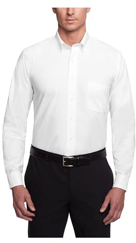 Van Heusen Men's Dress Shirt Regular Fit Oxford Solid Buttondown Collar, White, XL